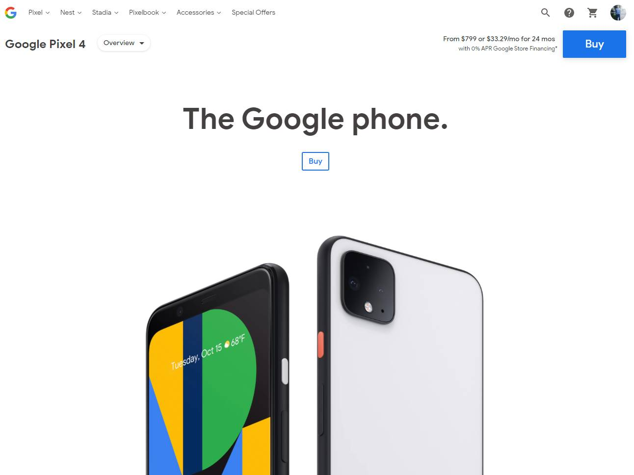Screenshot of the Google Pixel 4 website