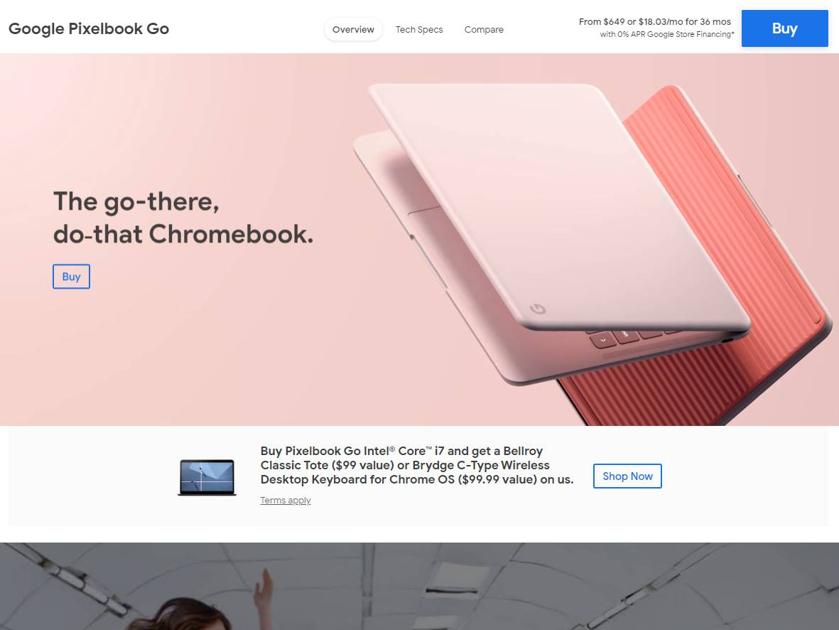 Screenshot of the Google Pixelbook Go website