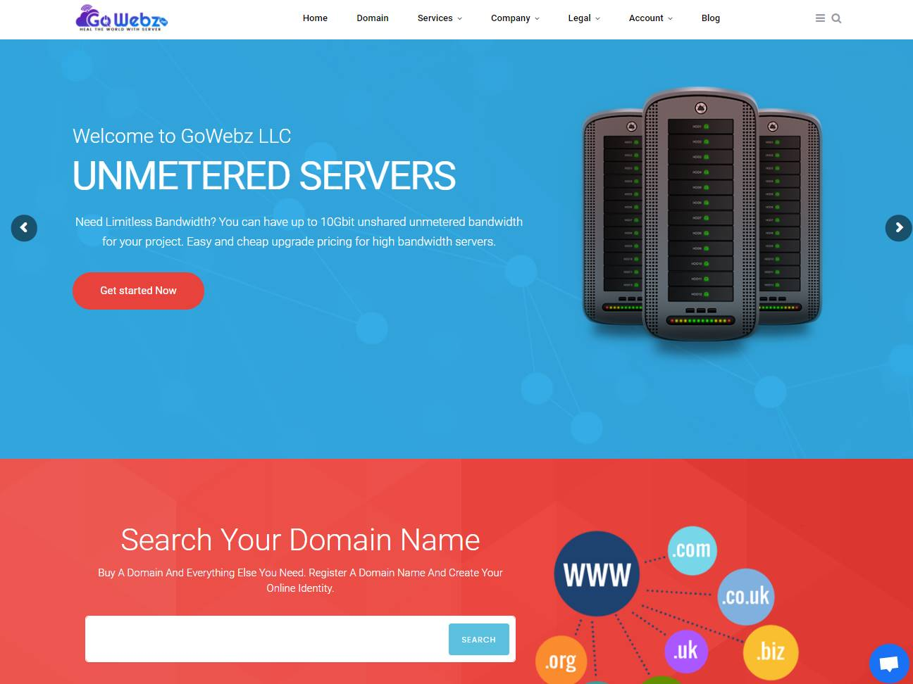 Screenshot of the GoWebz LLC website