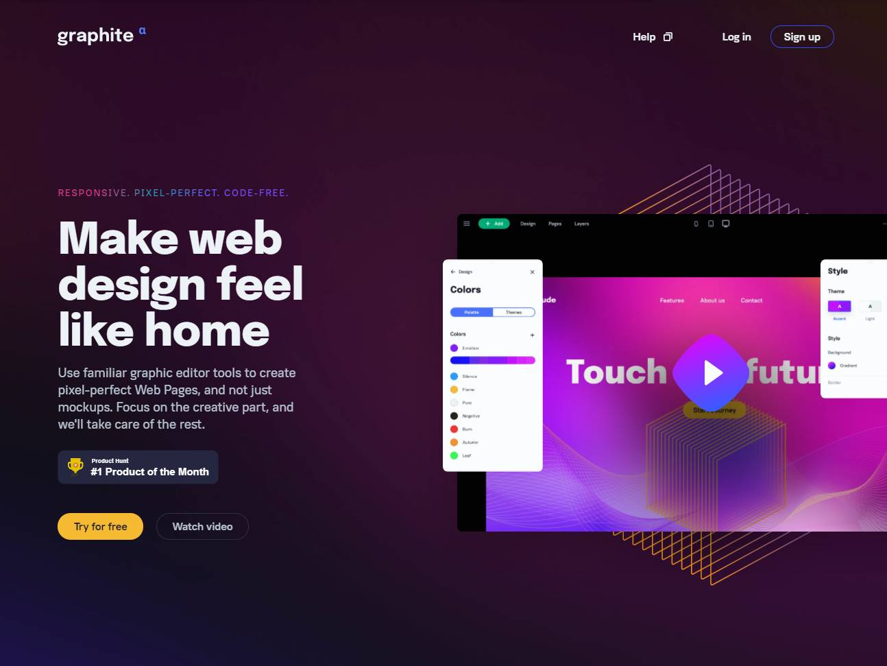 Screenshot of the Graphite Space: Visual Website Editing from Canvas to Published Page website