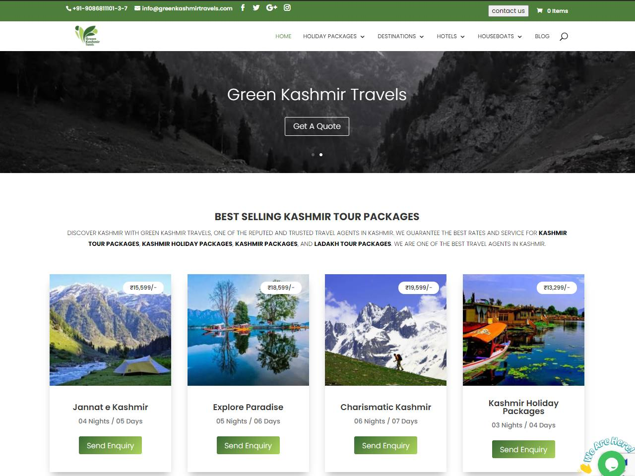 Screenshot of the Green Kashmir Travels Srinagar: Local Package Detail Behind the Scenery website