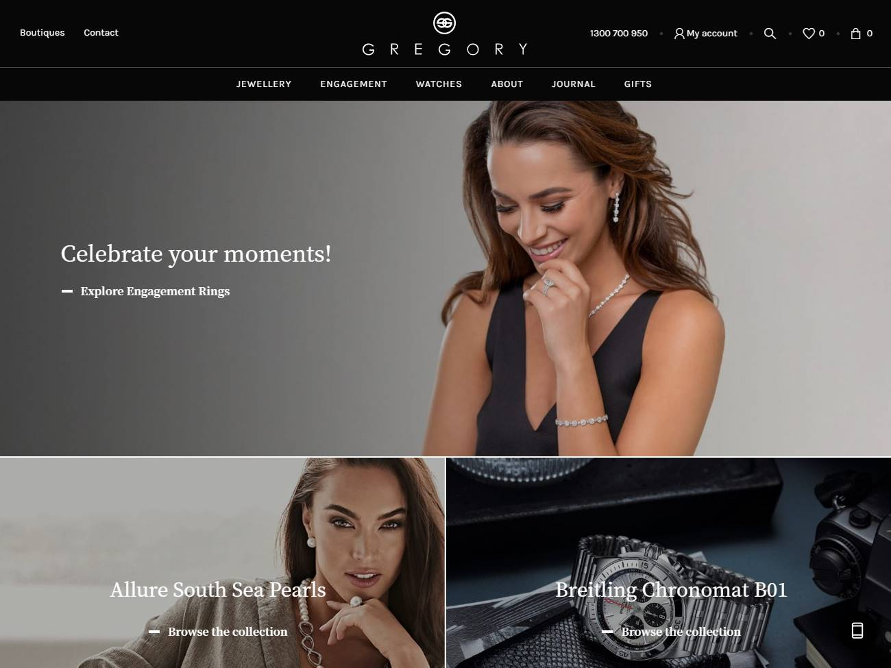 Screenshot of the Gregory Jewellers website