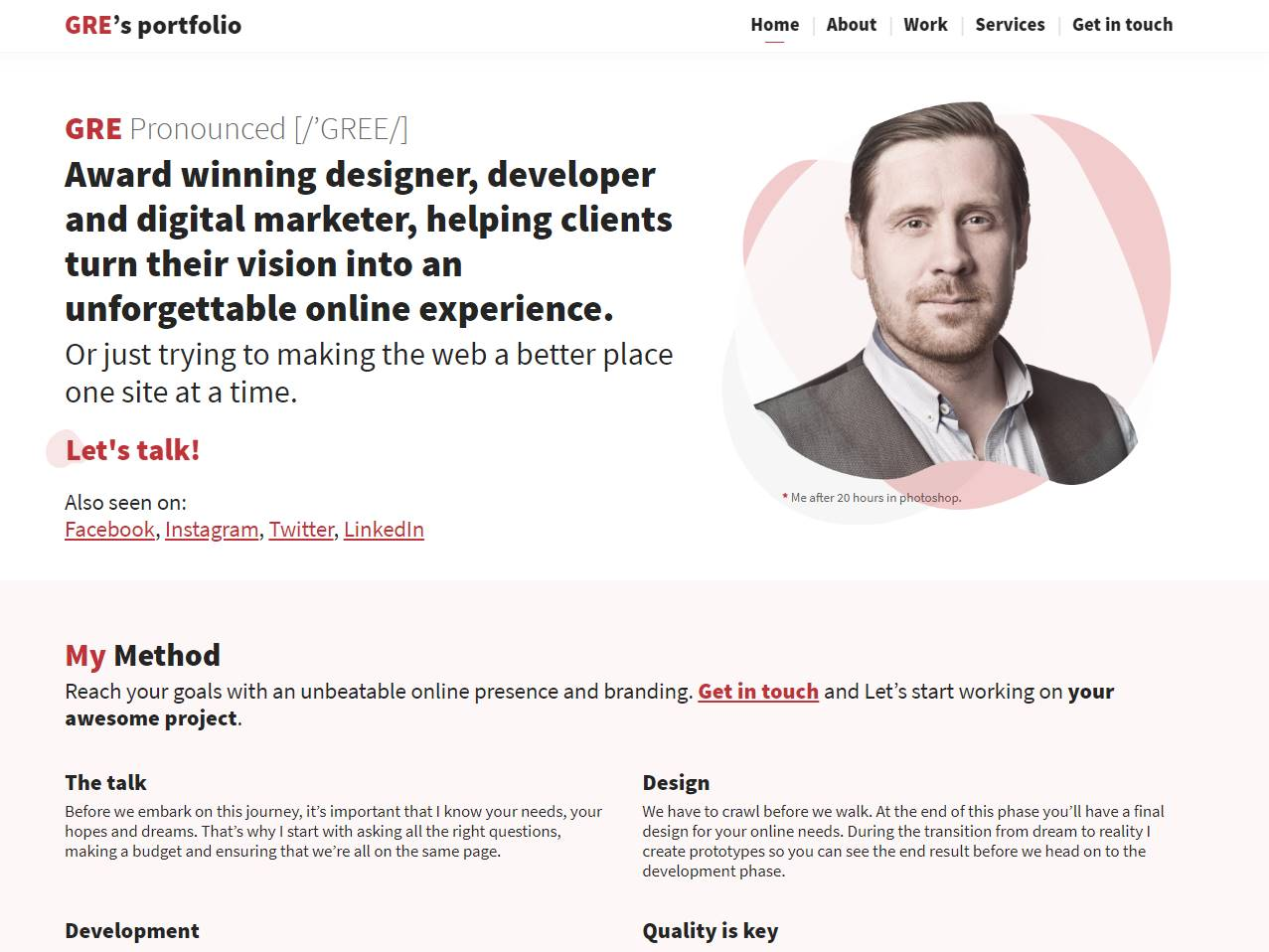 Screenshot of the GRE’s portfolio website