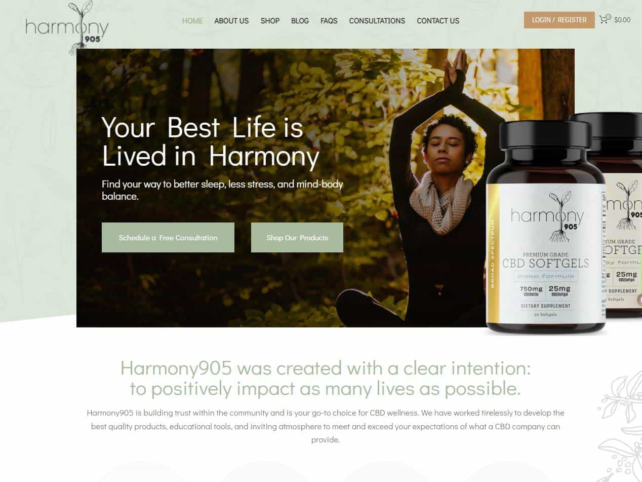 Screenshot of the Harmony 905 website