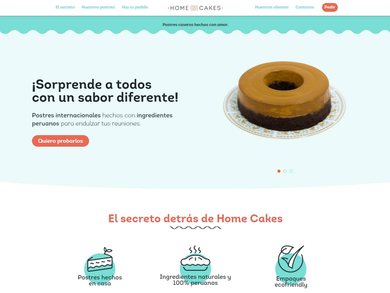 Screenshot of the Home Cakes website