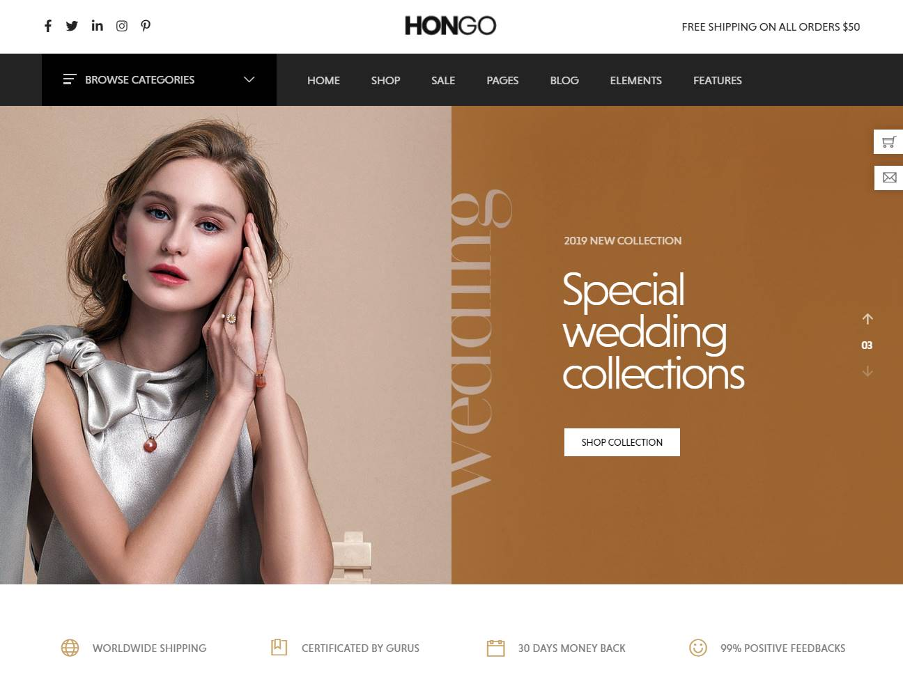 Screenshot of the Hongo Jewellery website