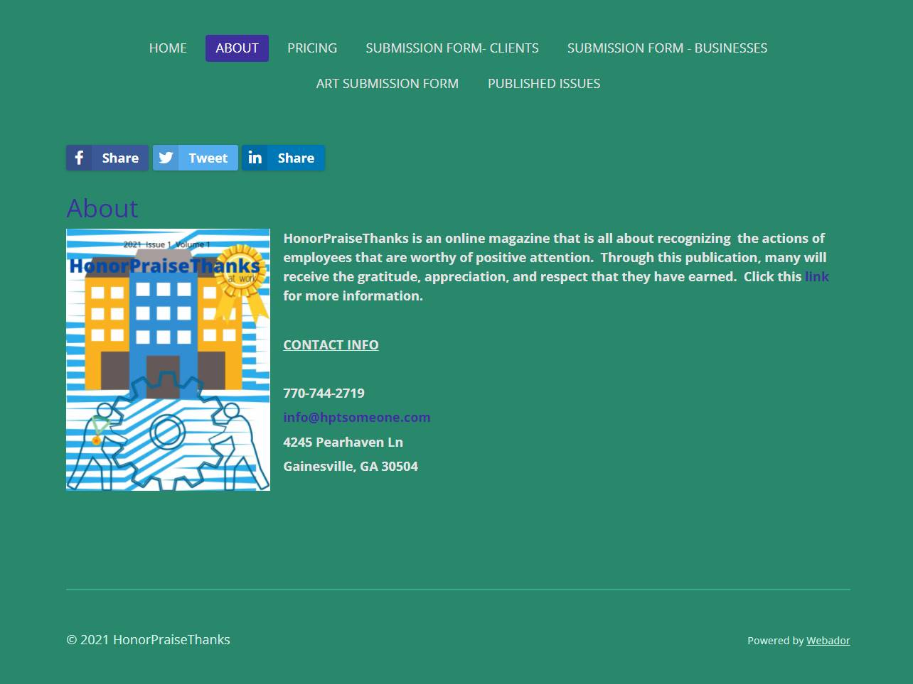 Screenshot of the HonorPraiseThanks website