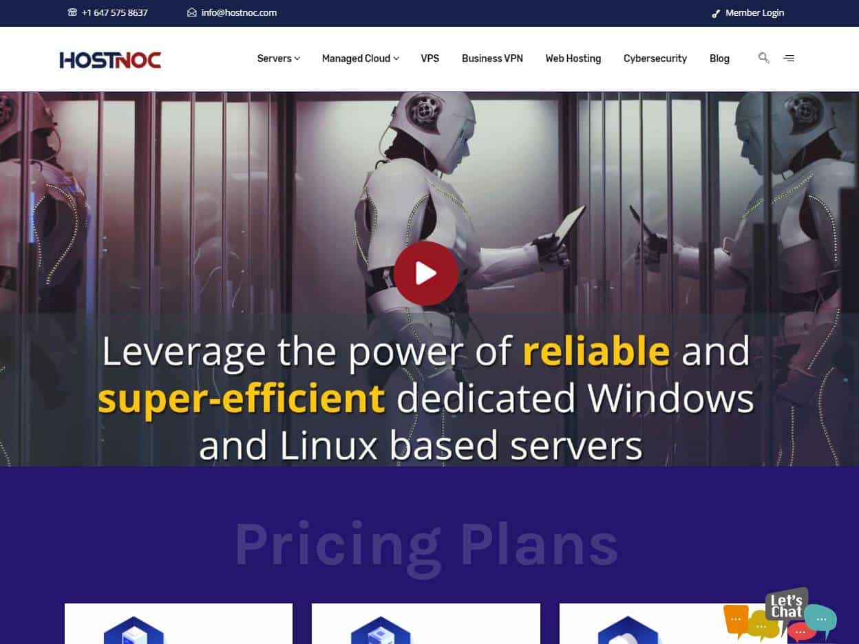 Screenshot of the HostNoc website