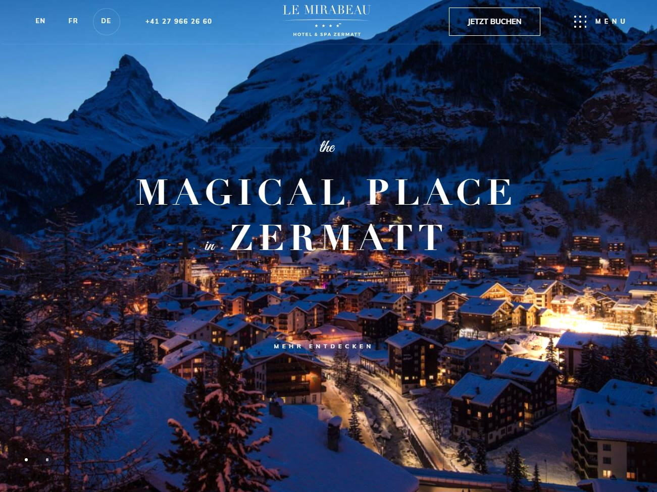 Screenshot of the Hotel Mirabeau Zermatt website