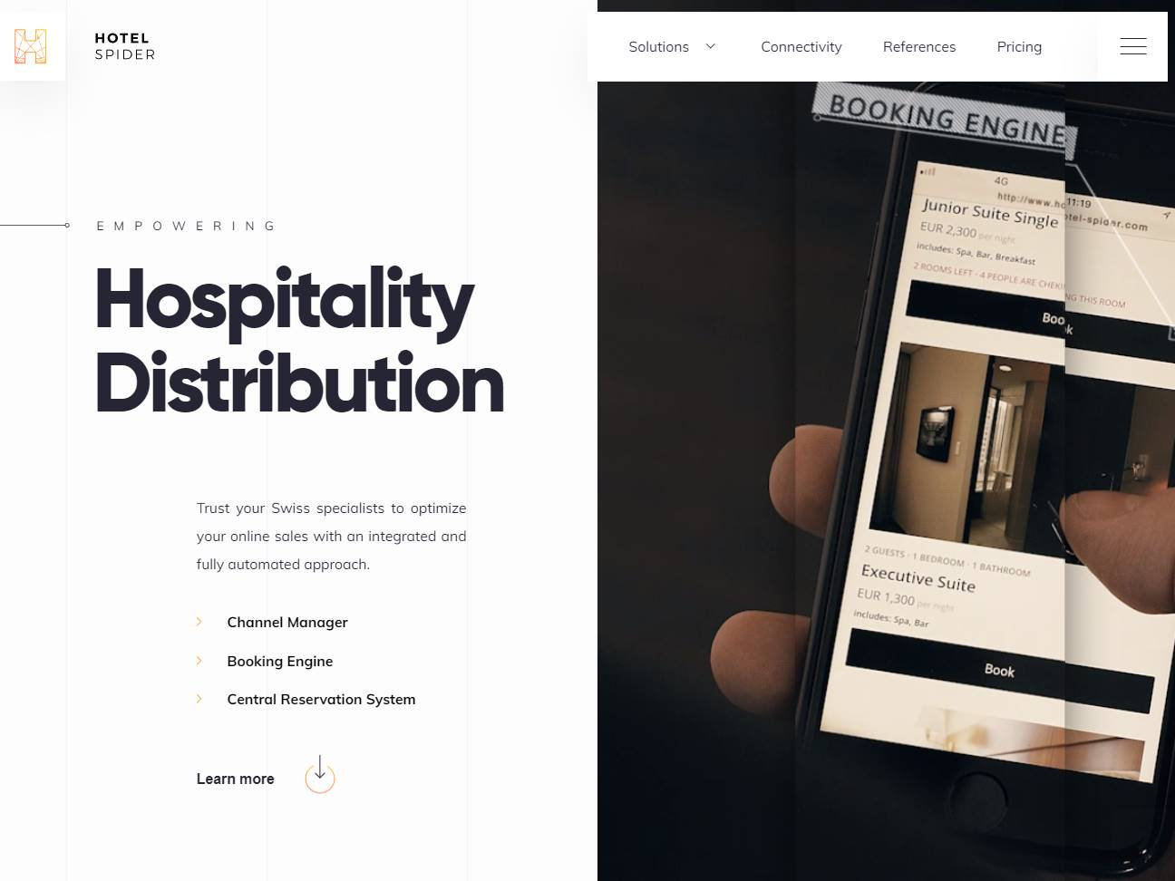 Screenshot of the Hotel Spider website