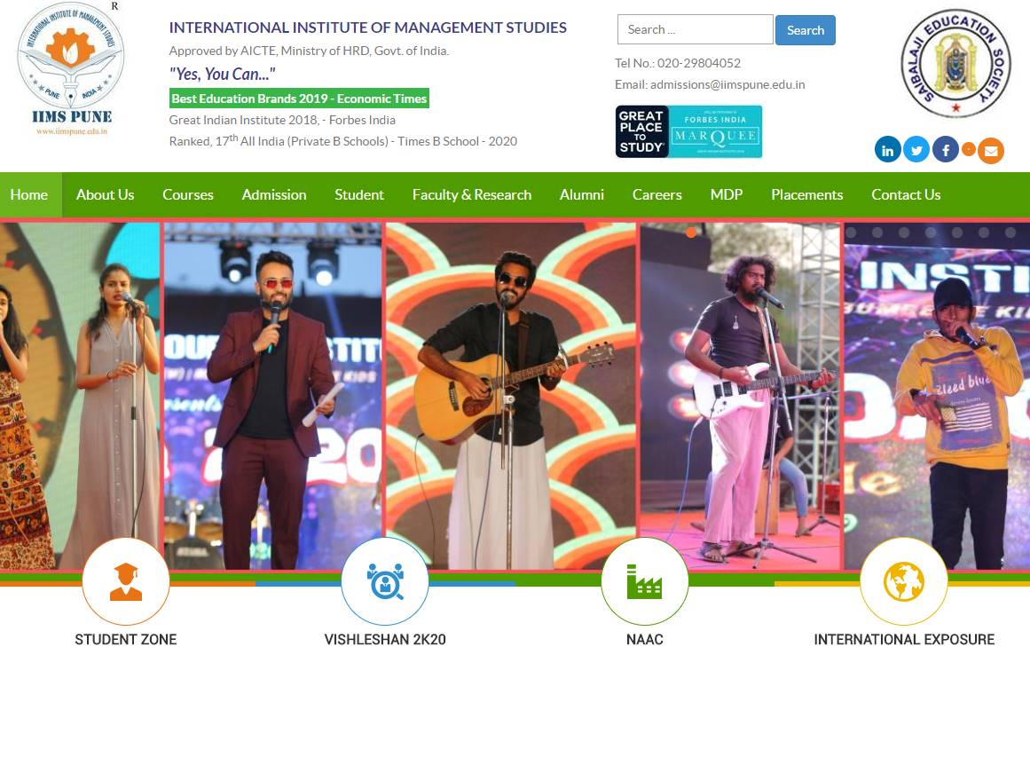 Screenshot of the IIMS Pune website