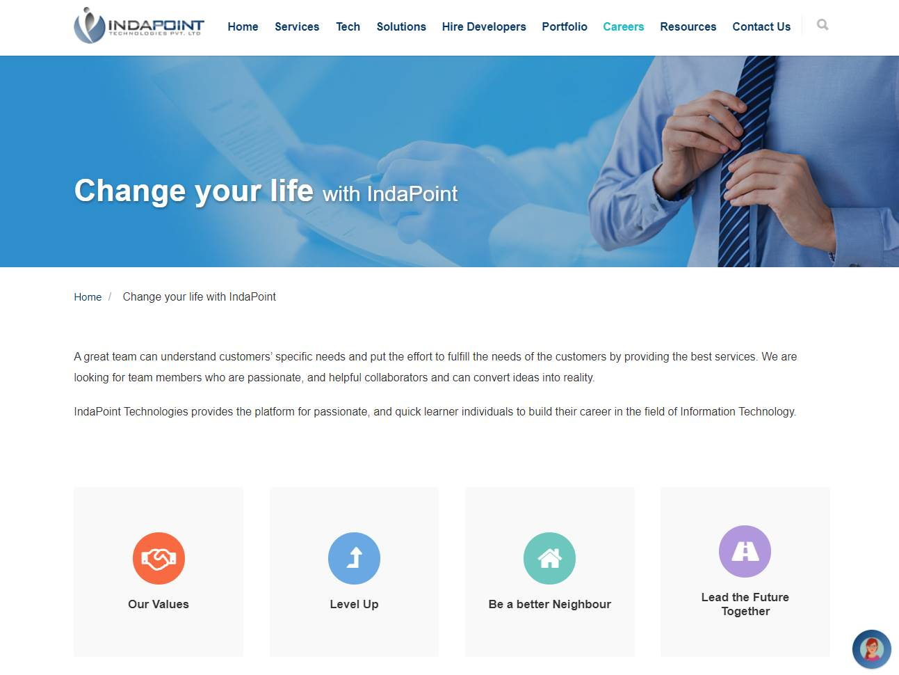 Screenshot of the Indapoint Careers website