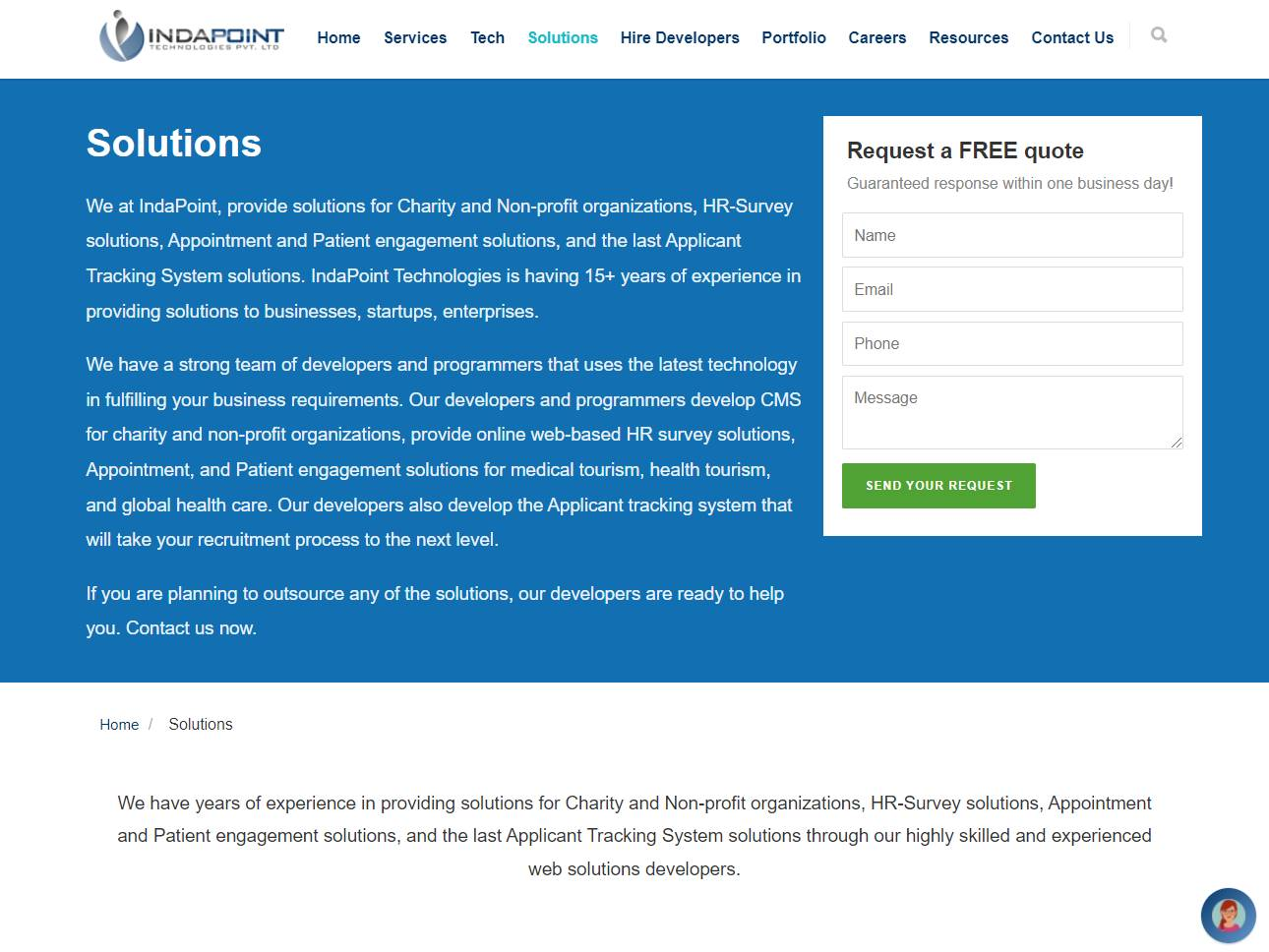 Screenshot of the IndaPoint Solutions website