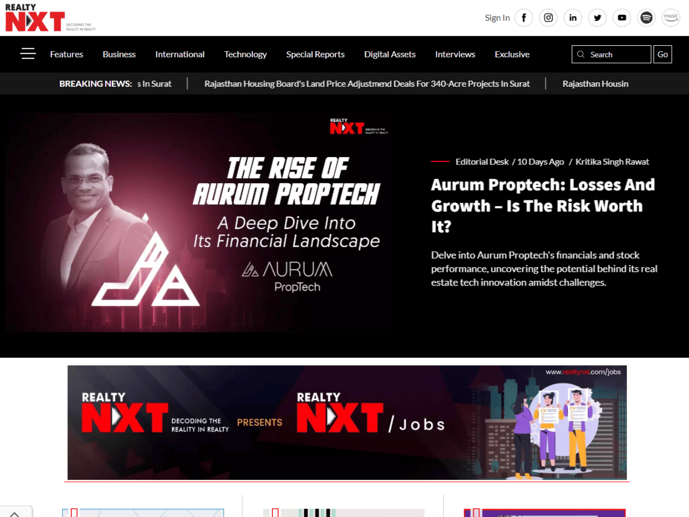 Screenshot of the Indian Real Estate News | RealtyNXT website