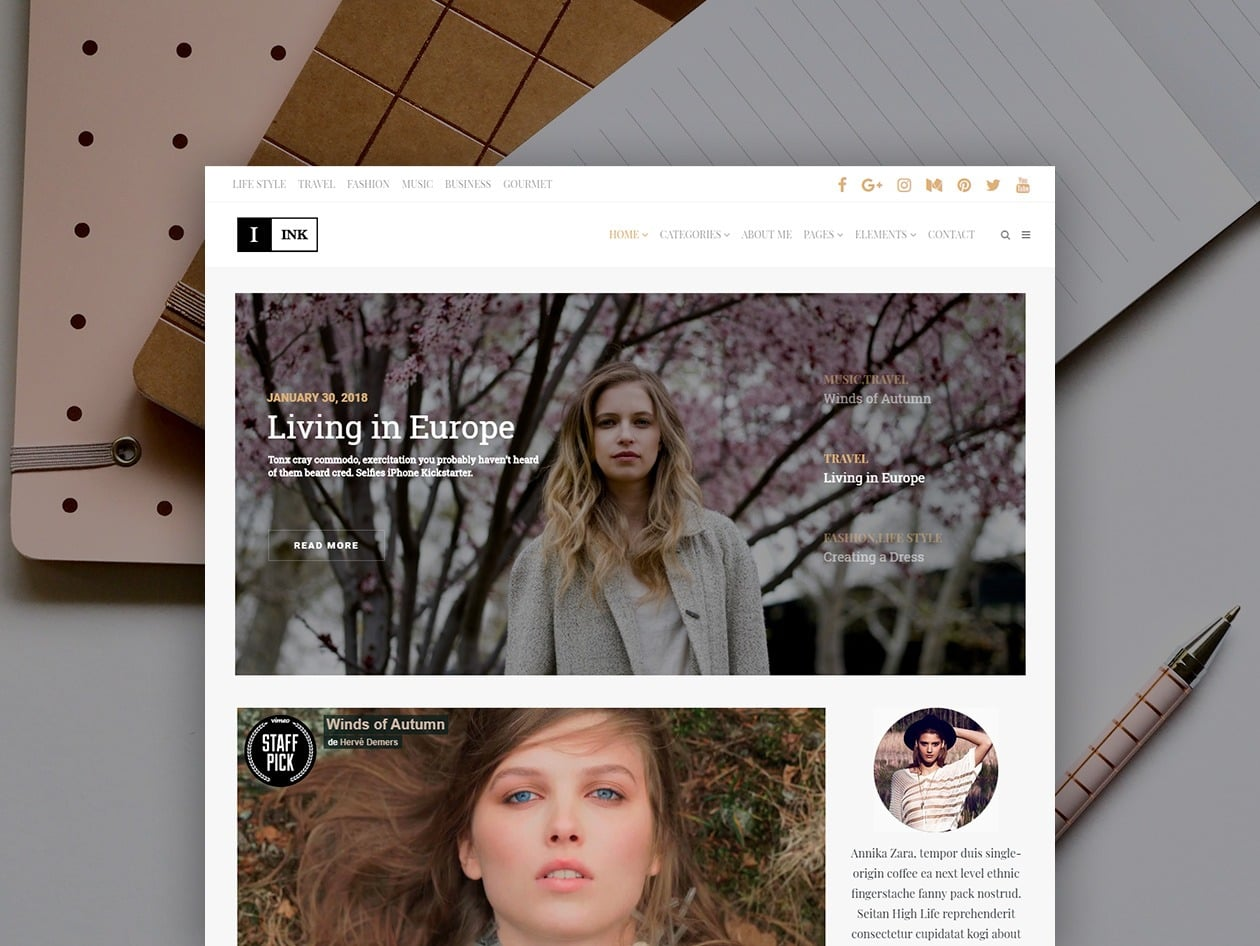 Screenshot of the Ink WordPress Theme website