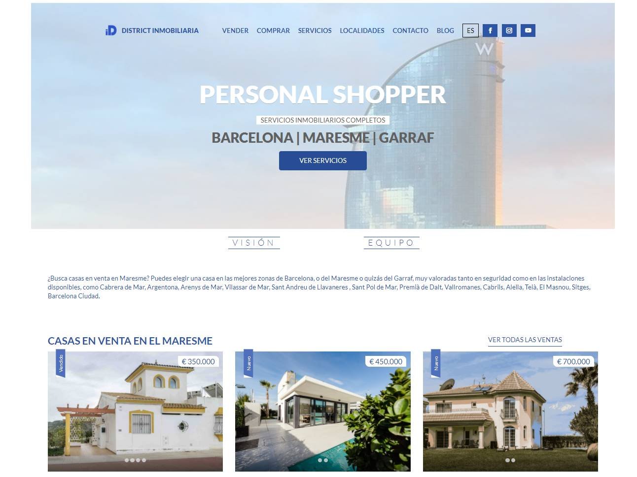Screenshot of the Inmo District website