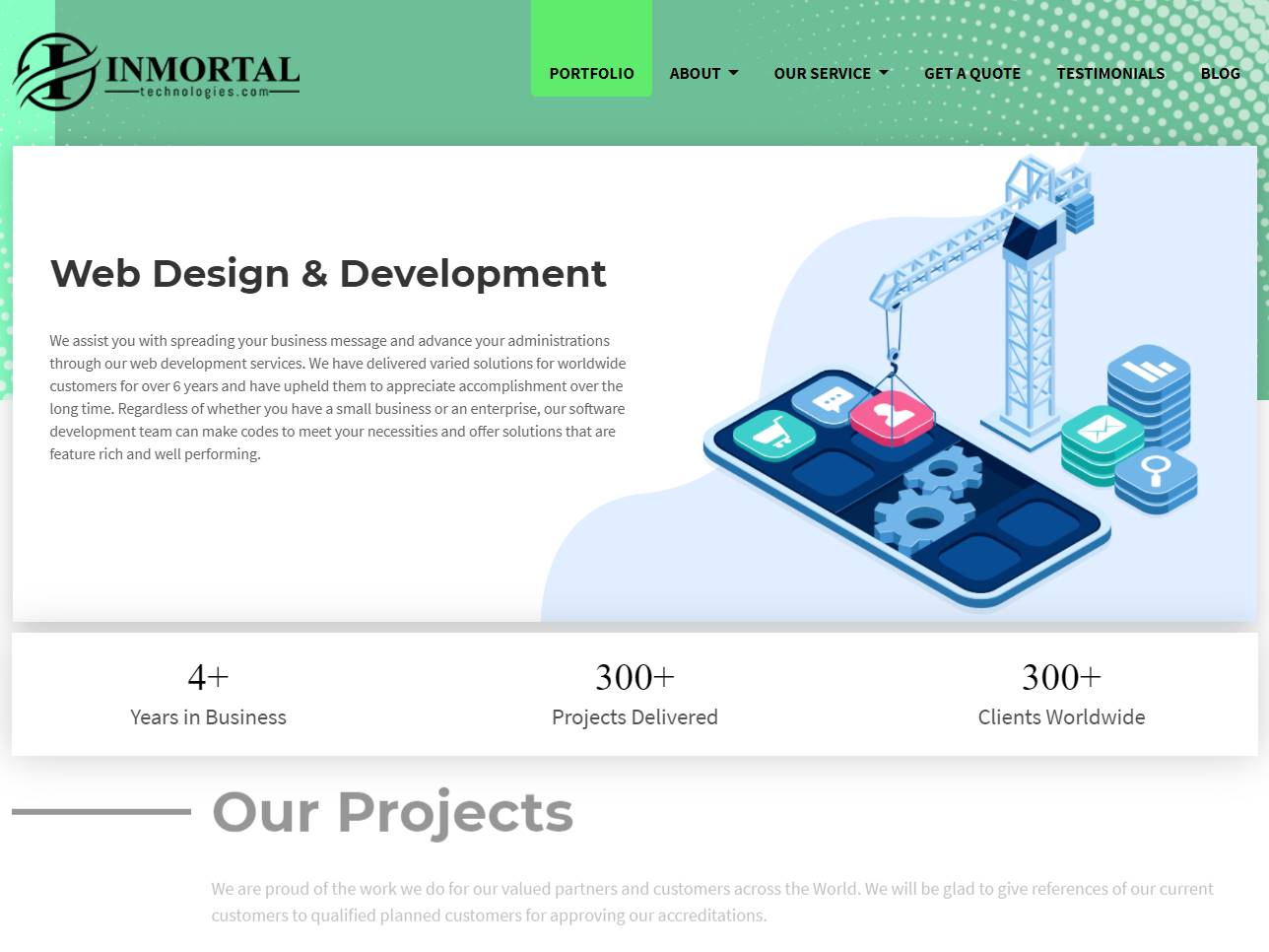 Screenshot of the Inmortal Technologies website