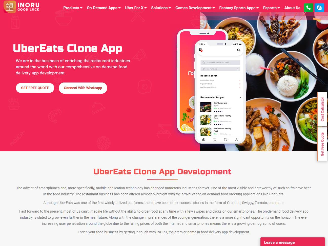 Screenshot of the Inoru’s Ubereats Clone website