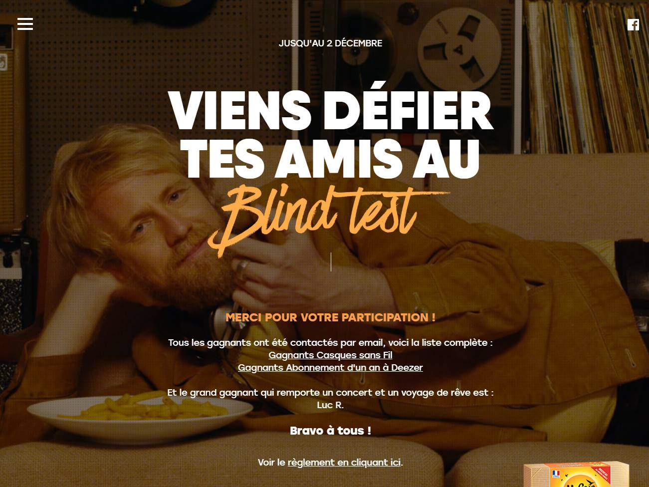Screenshot of the Instant Frites / McCain website