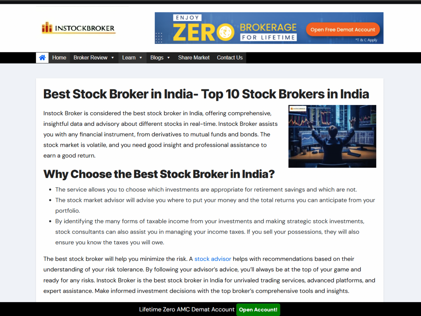Screenshot of the Instock Broker website