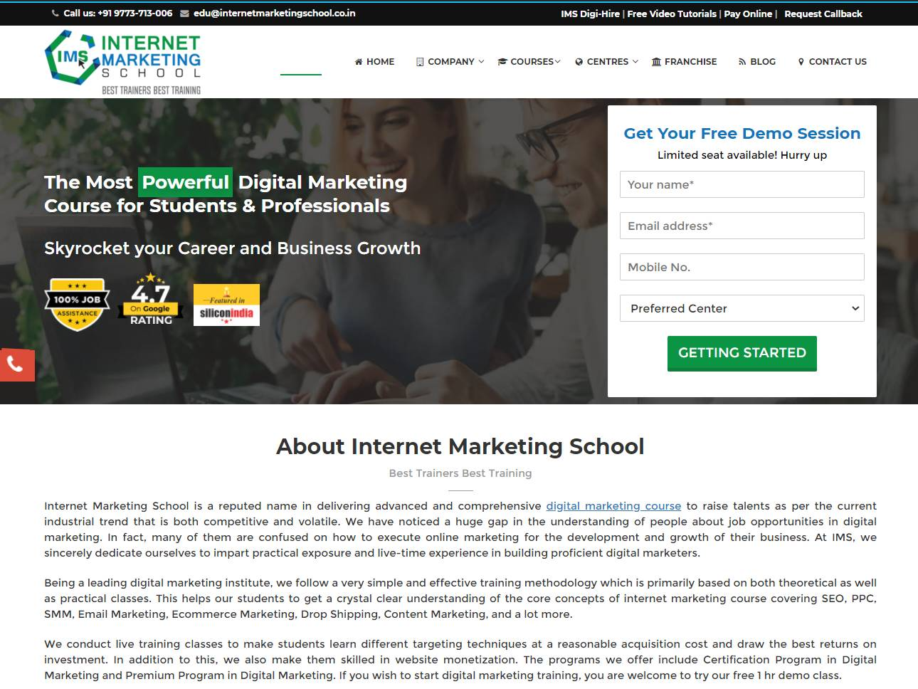 Screenshot of the Internet Marketing School website