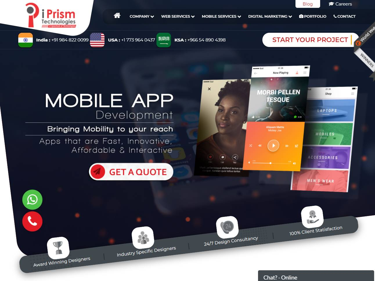 Screenshot of the iPrism Technologies website