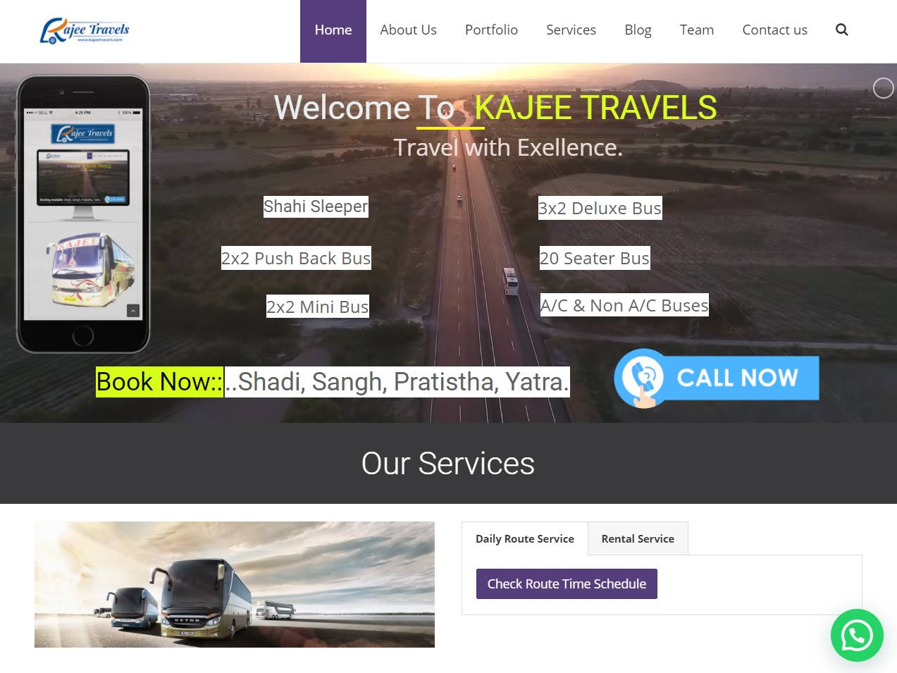 Screenshot of the Kajee Travels website