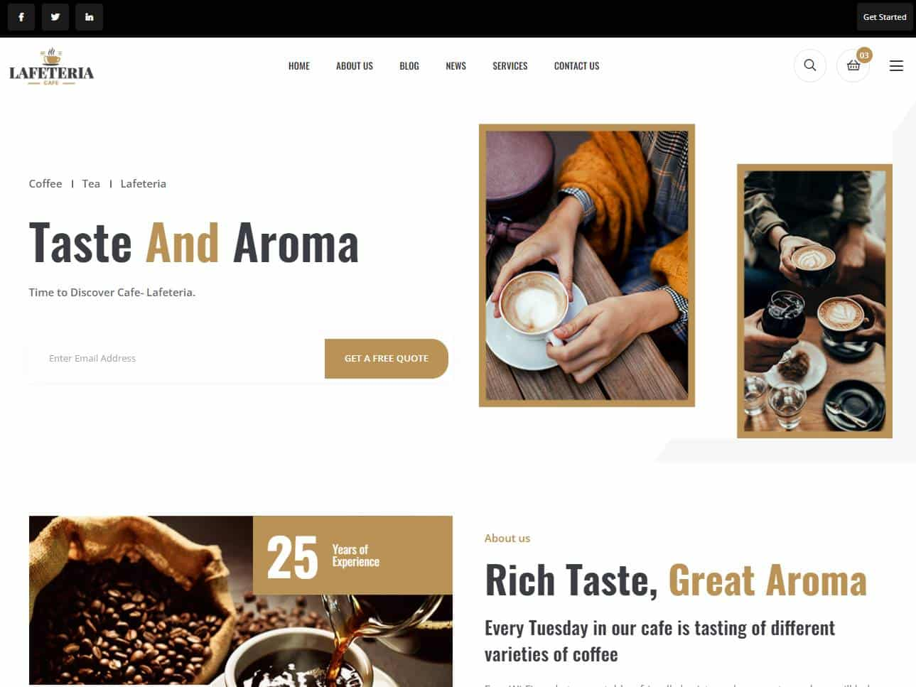 Screenshot of the Lafeteria website