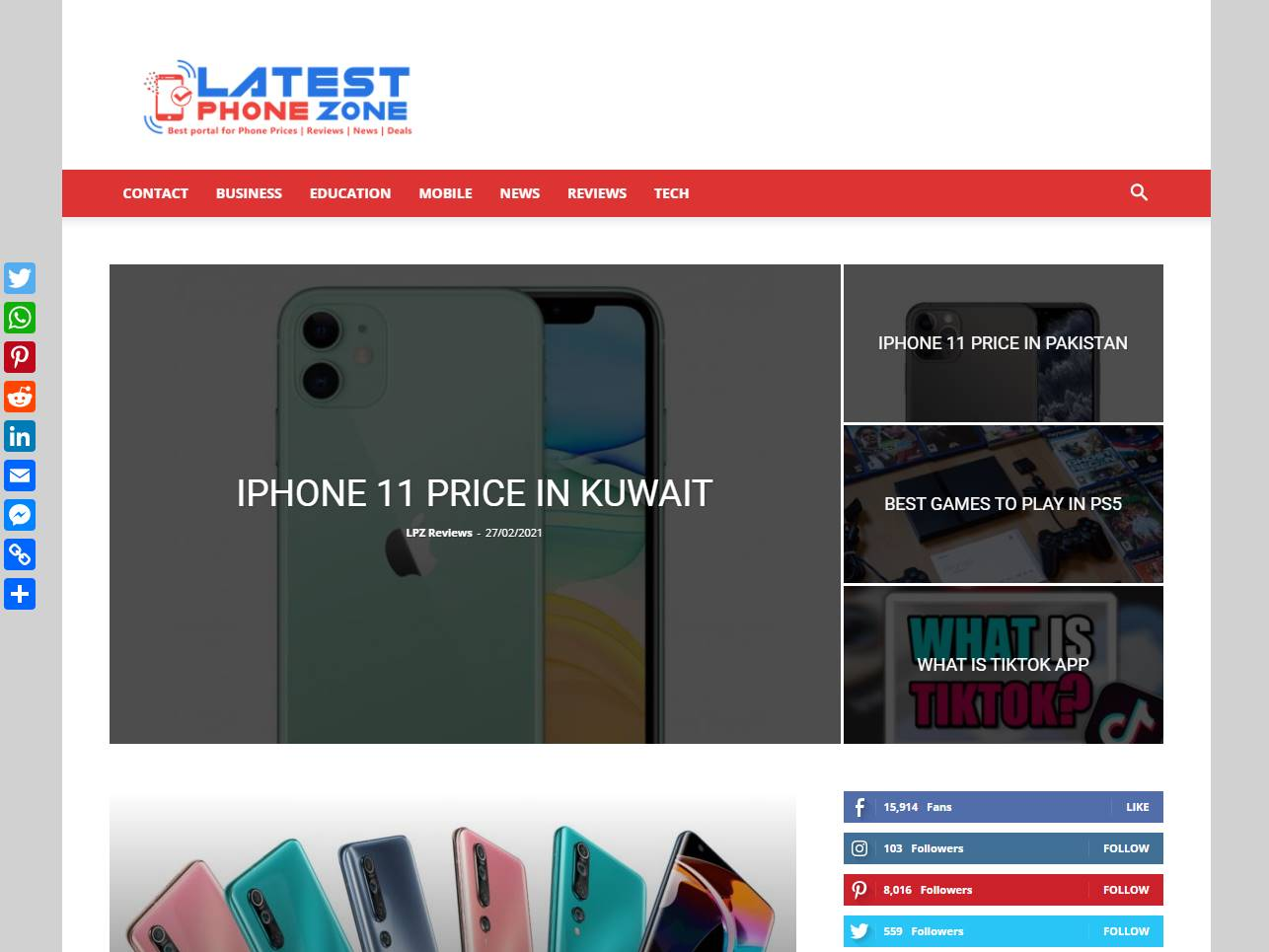 Screenshot of the Latest Phone Zone website