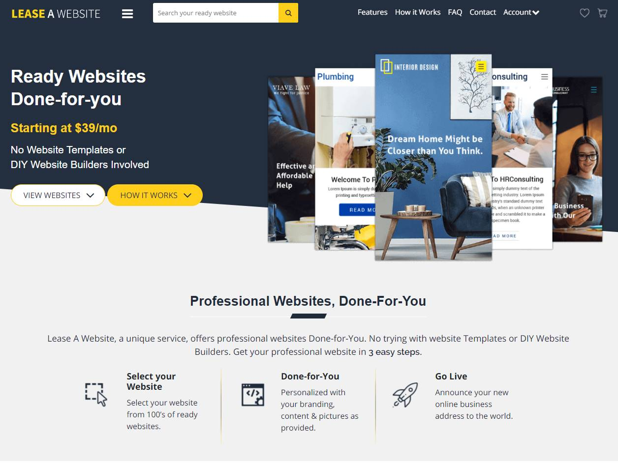 Screenshot of the Lease A Website website