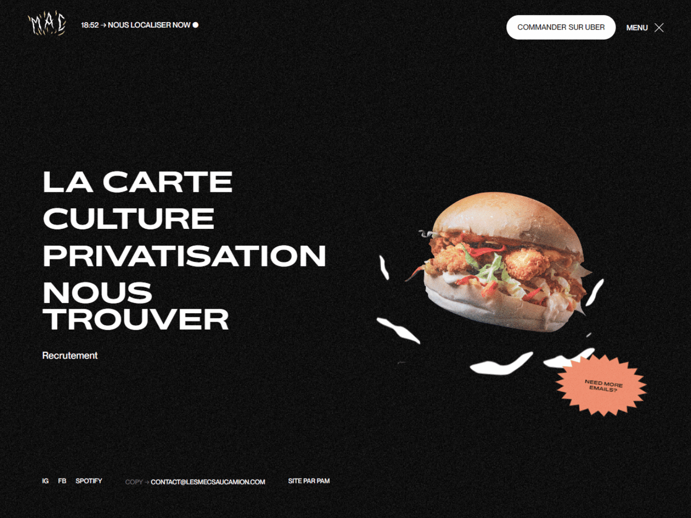 Screenshot of the Les Mecs Au Camion website