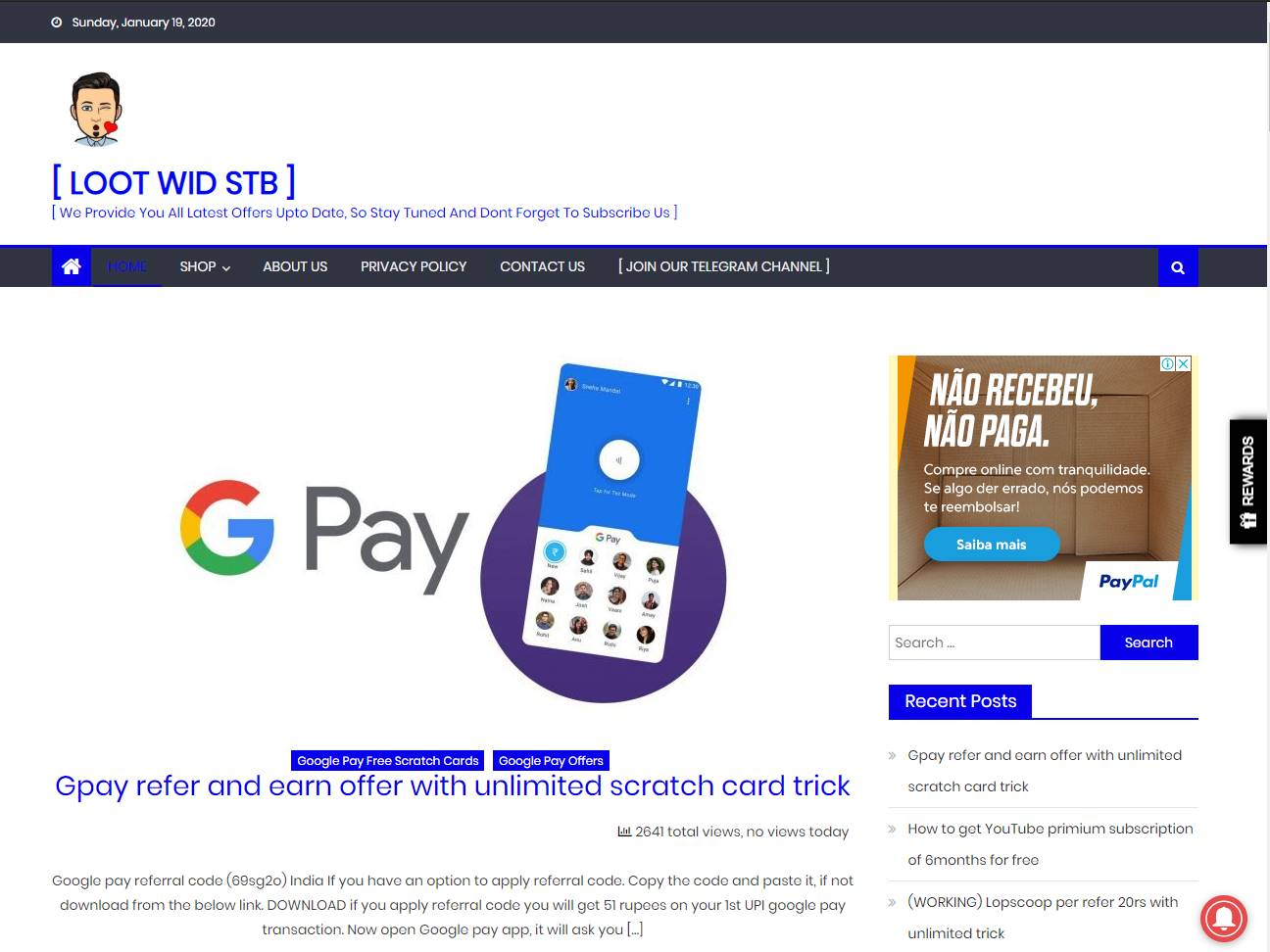 Screenshot of the Lootwidstb website