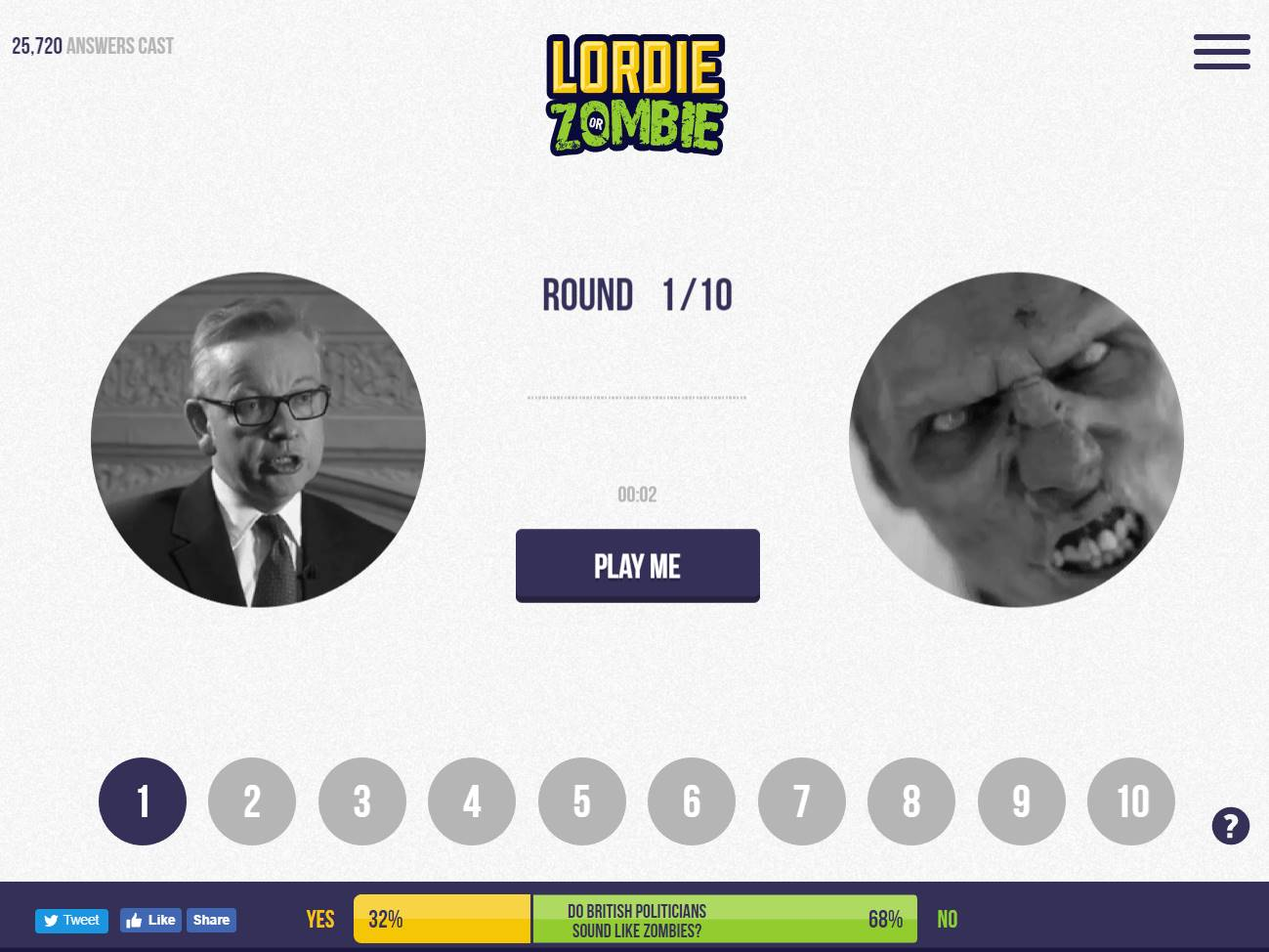 Screenshot of the Lordie or Zombie website