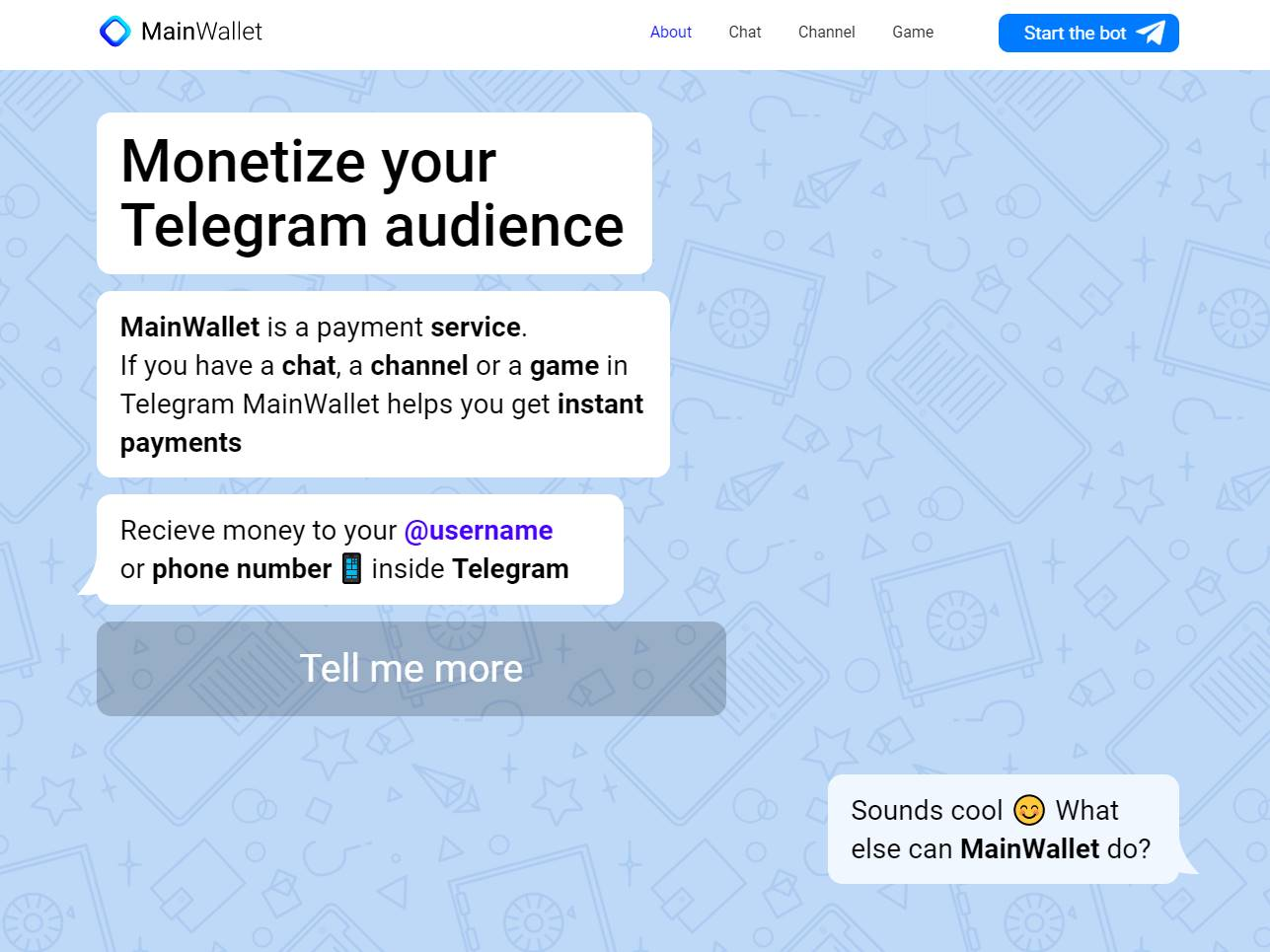 Screenshot of the Mainwallet website