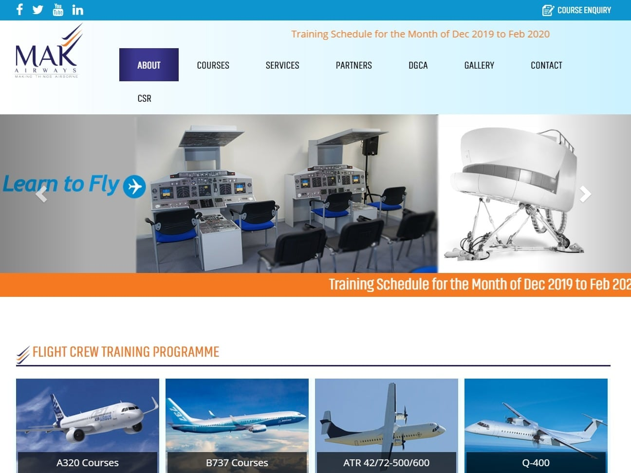 Screenshot of the Mak Airways website