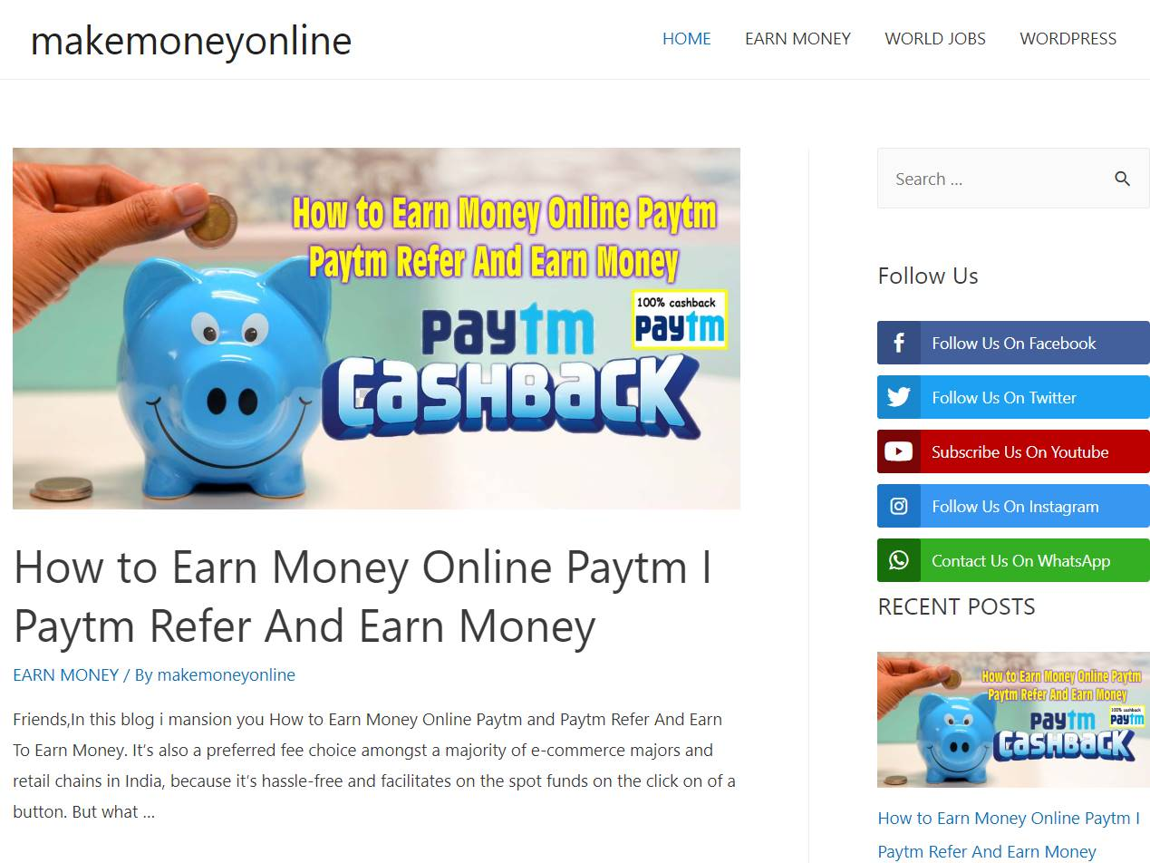 Screenshot of the Make money online with matt website