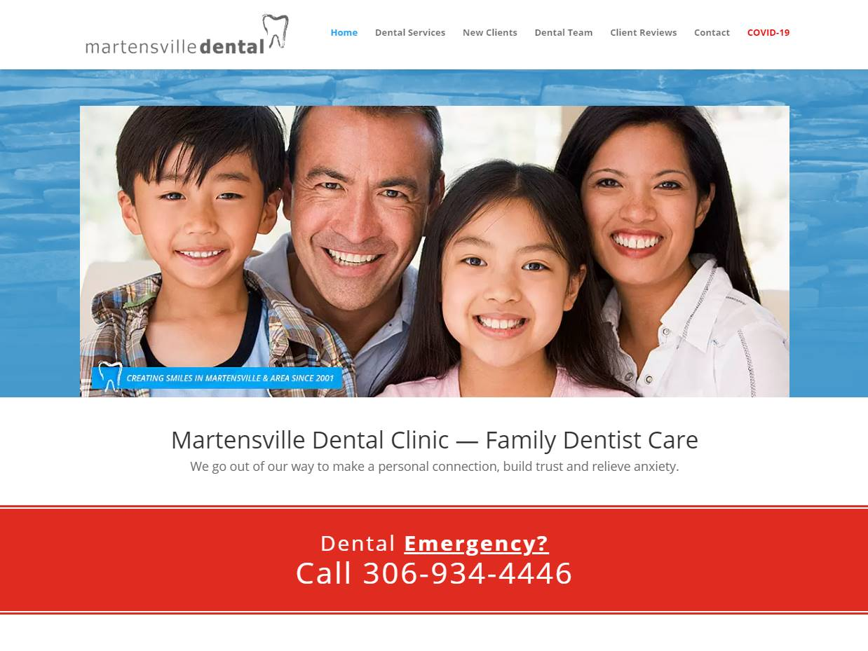 Screenshot of the Martensville Dental website