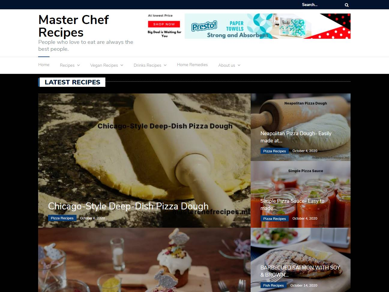 Screenshot of the Master Chef Recipes website