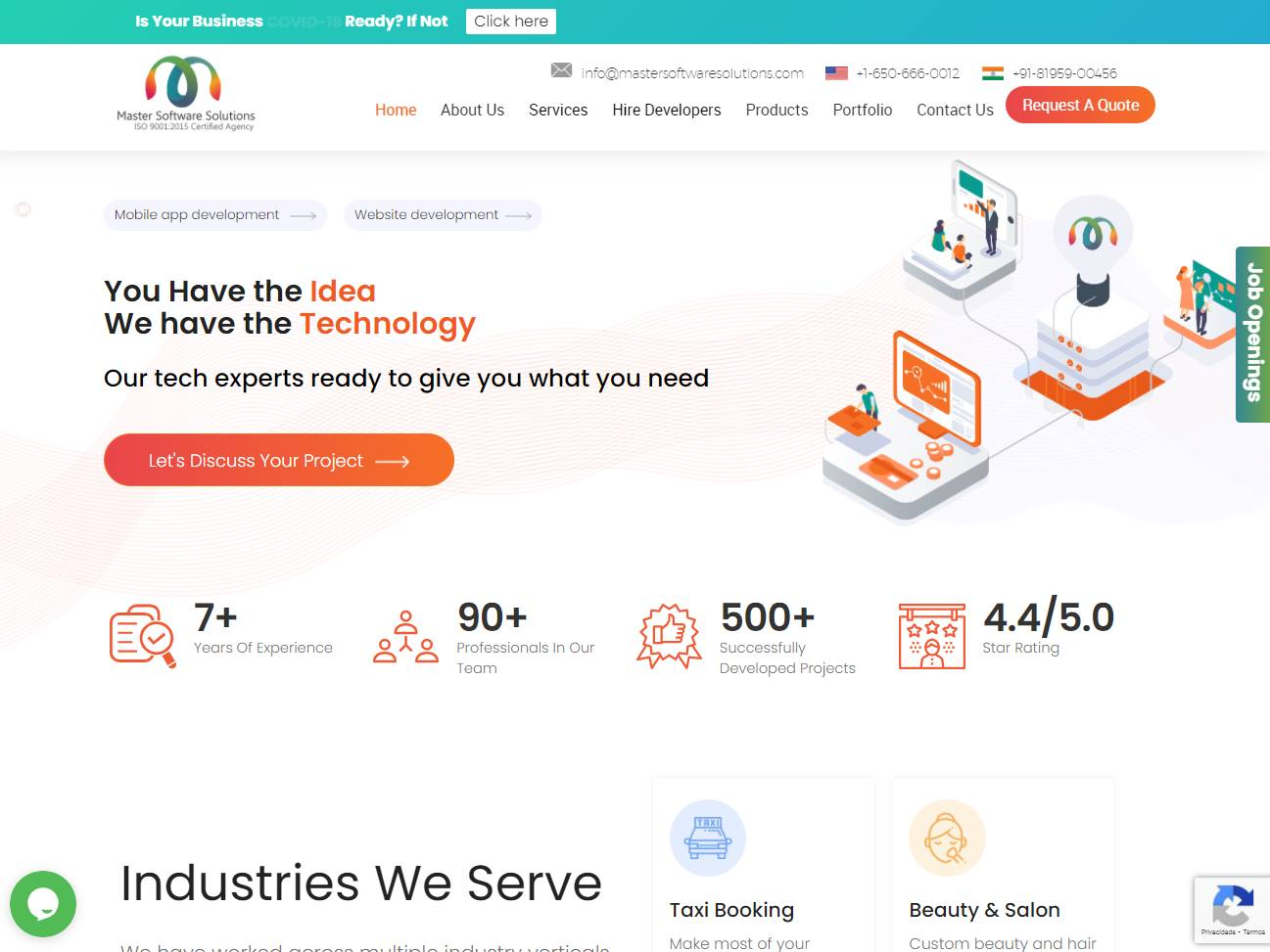 Screenshot of the Master Software Solutions: From Delivery Apps to ERP Systems website