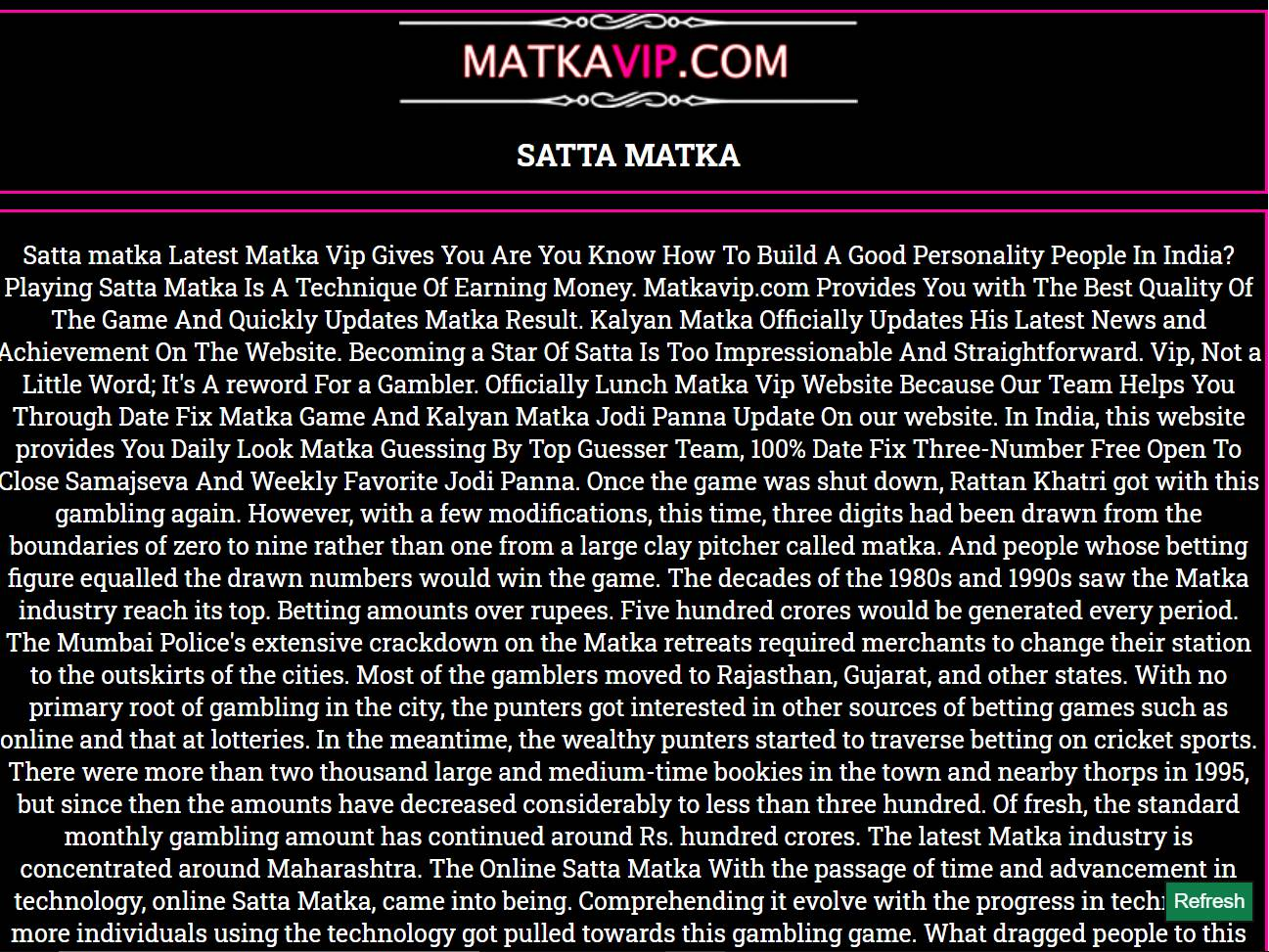 Screenshot of the matkavip website