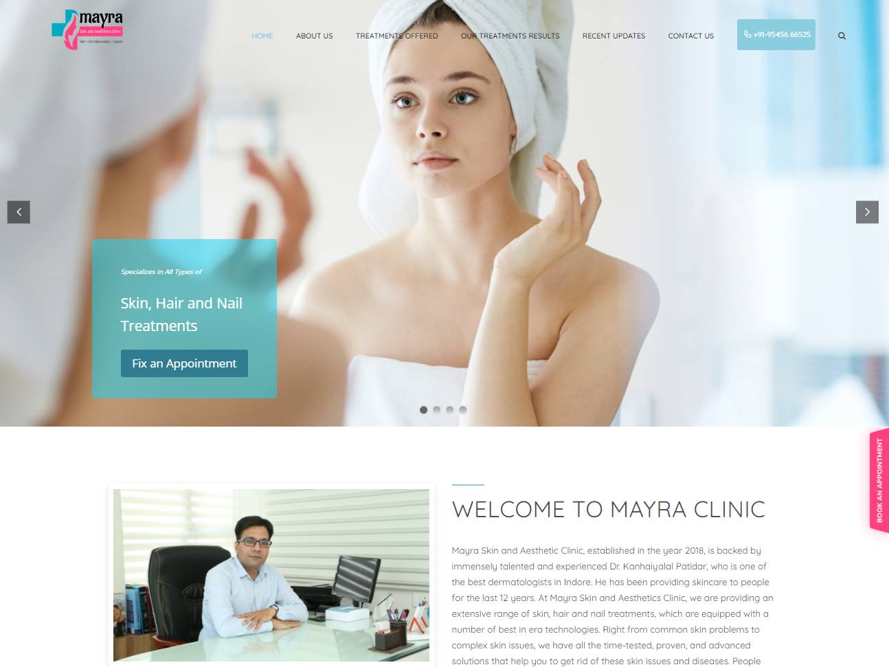 Screenshot of the Mayra Skin Clinic website