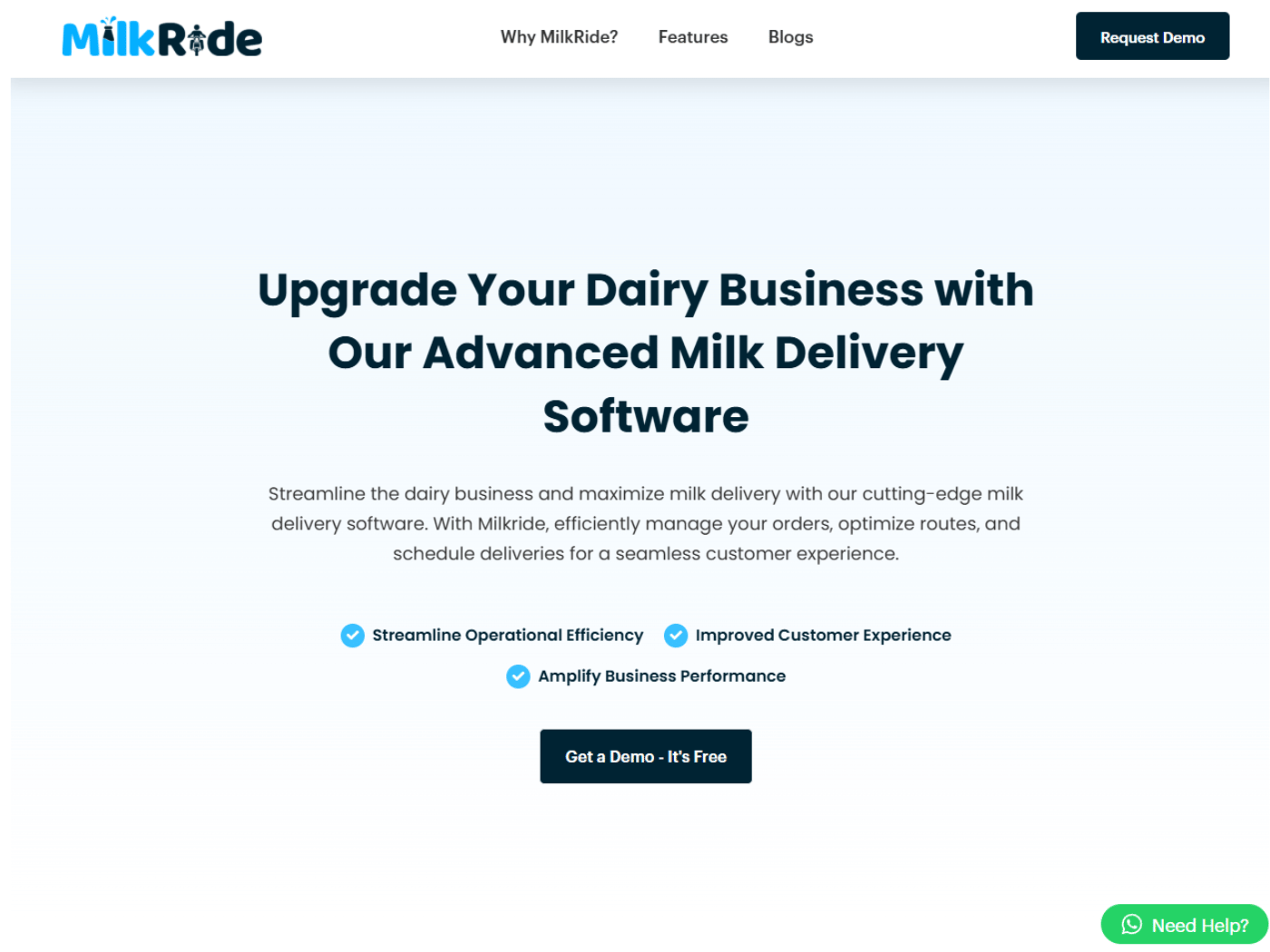 Screenshot of the Milkride website