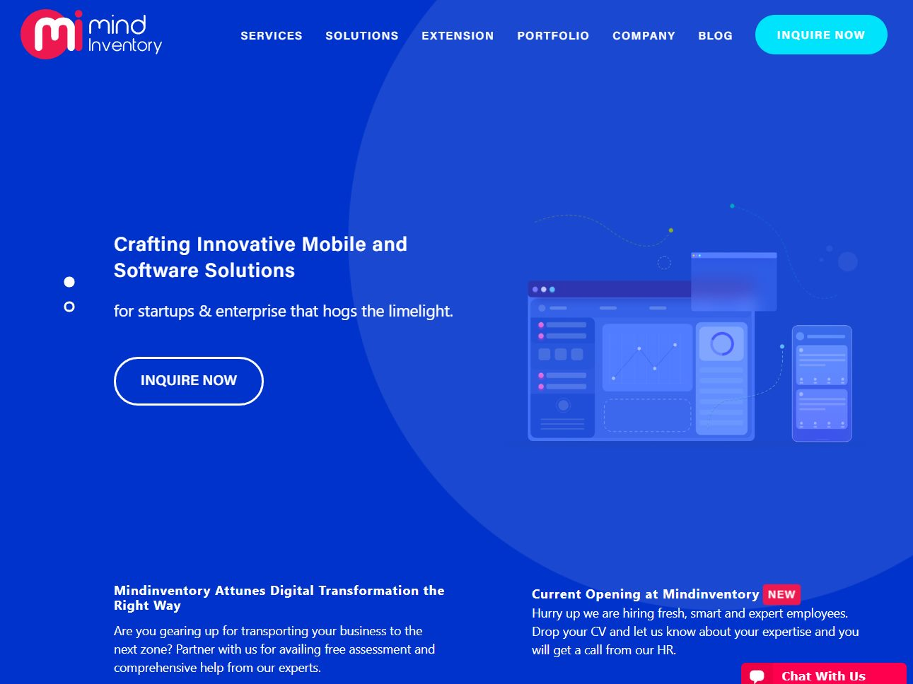 Screenshot of the Mindinventory website