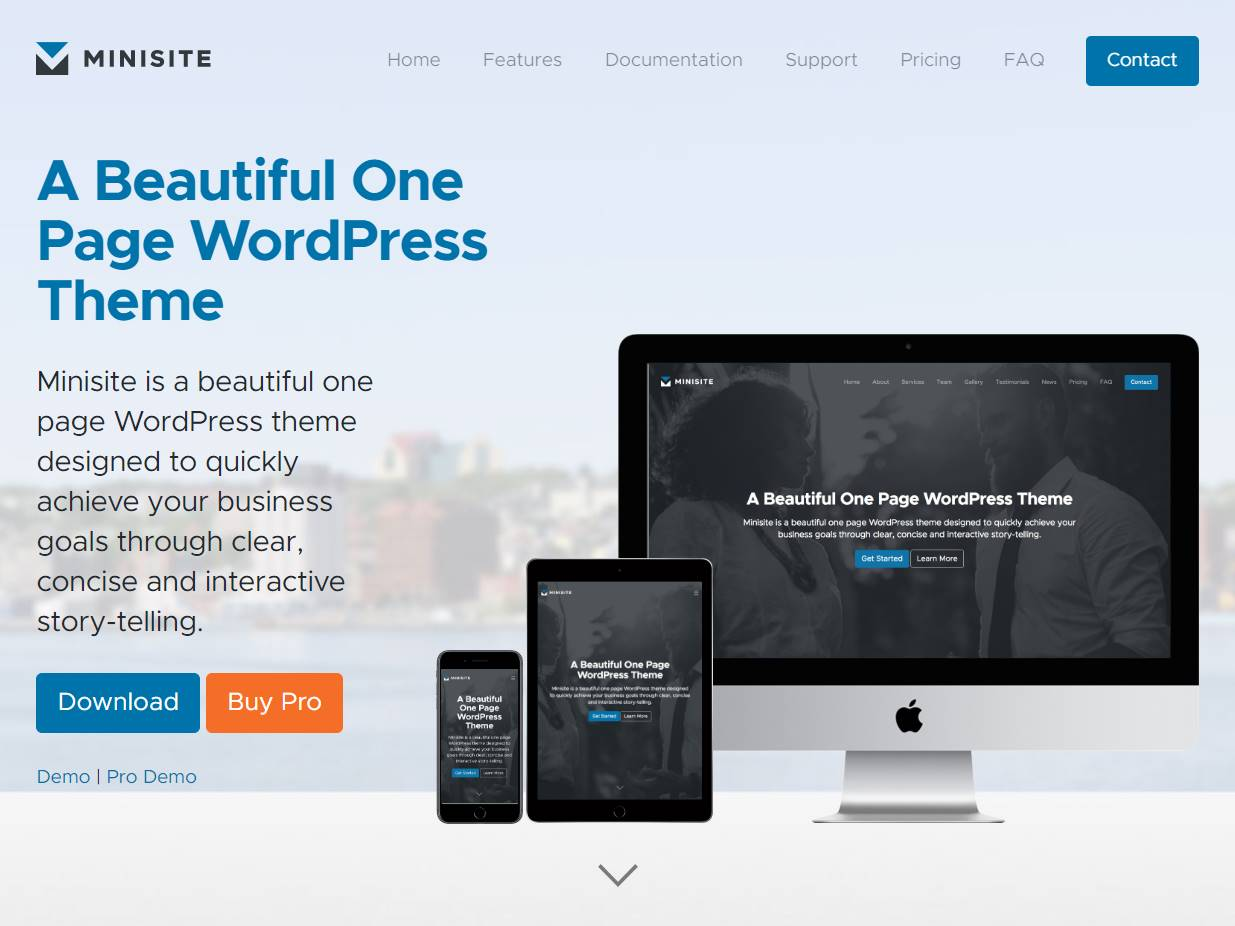 Screenshot of the Minisite WordPress theme website