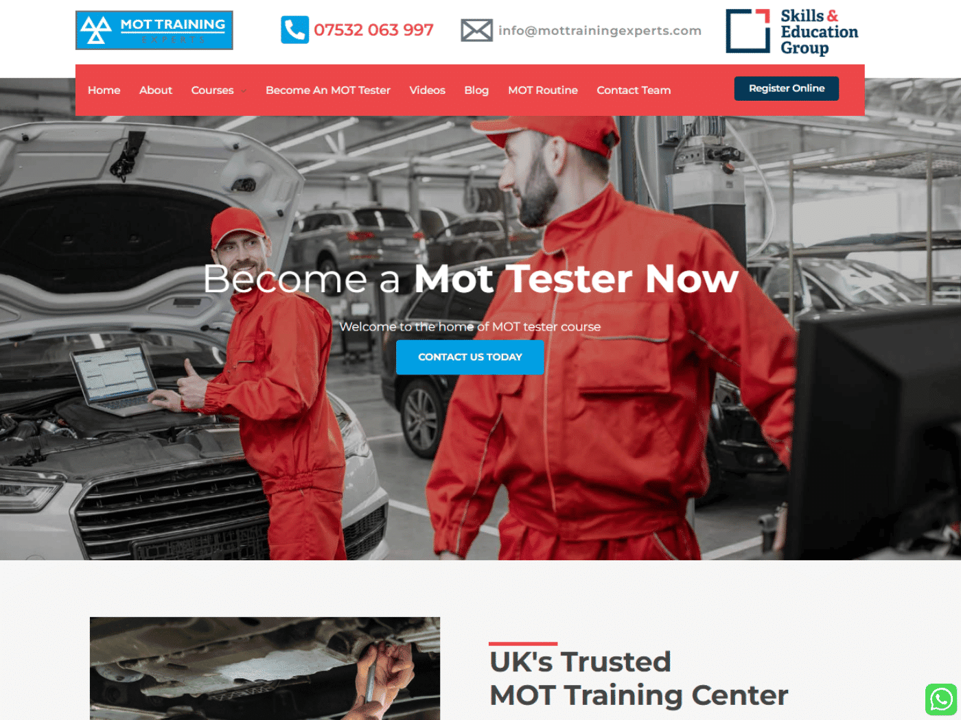 Screenshot of the MOT Training Experts website