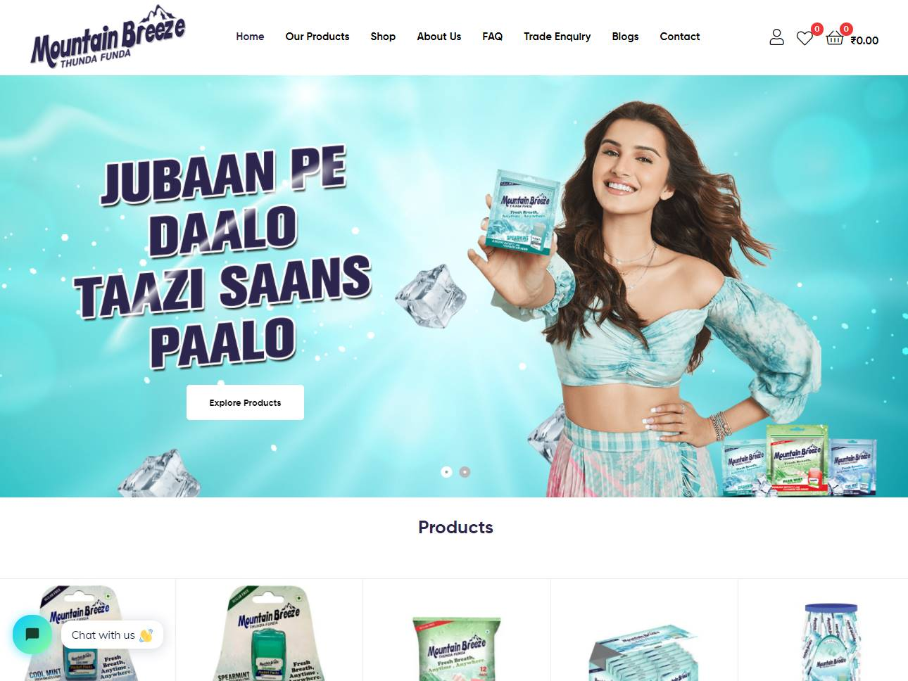 Screenshot of the Mountain Breeze website