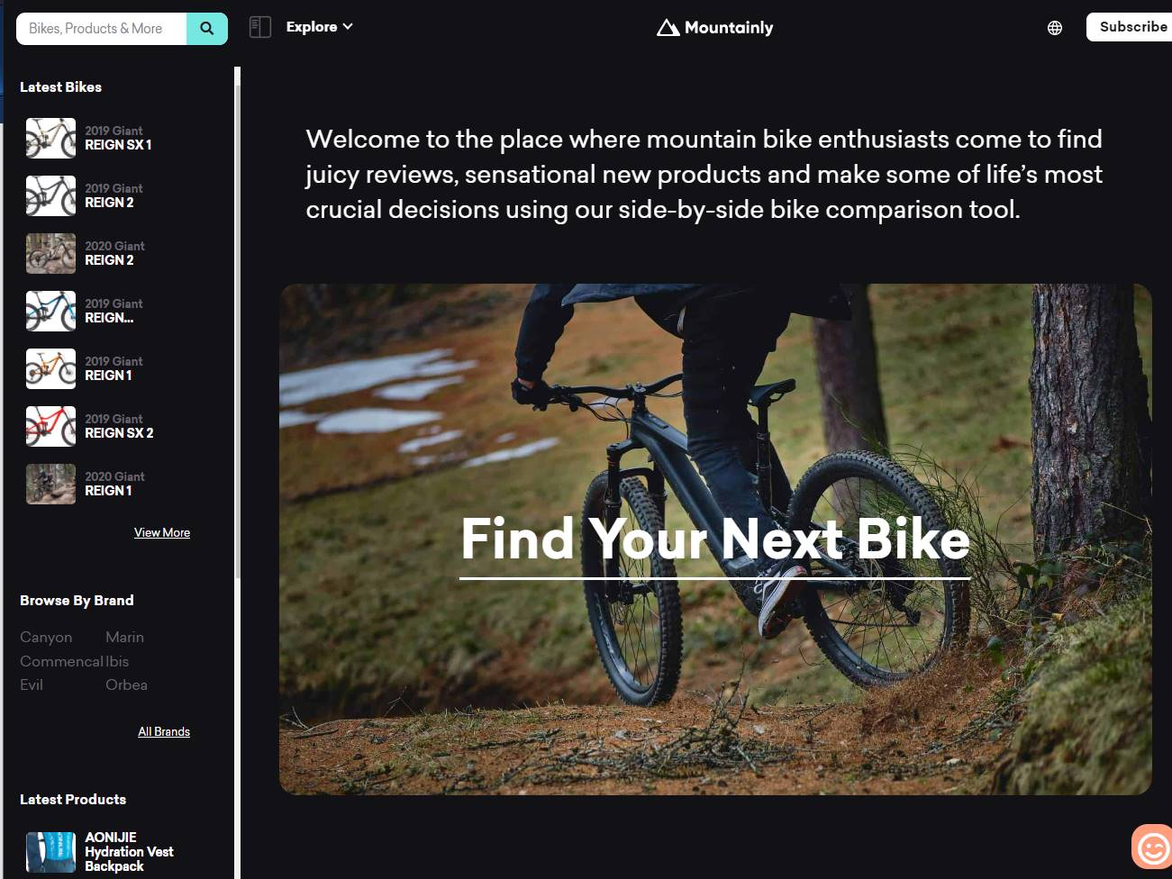 Screenshot of the Mountainly website