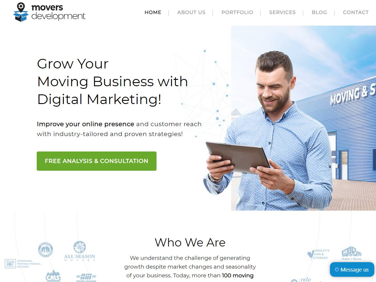 Screenshot of the Movers Development website