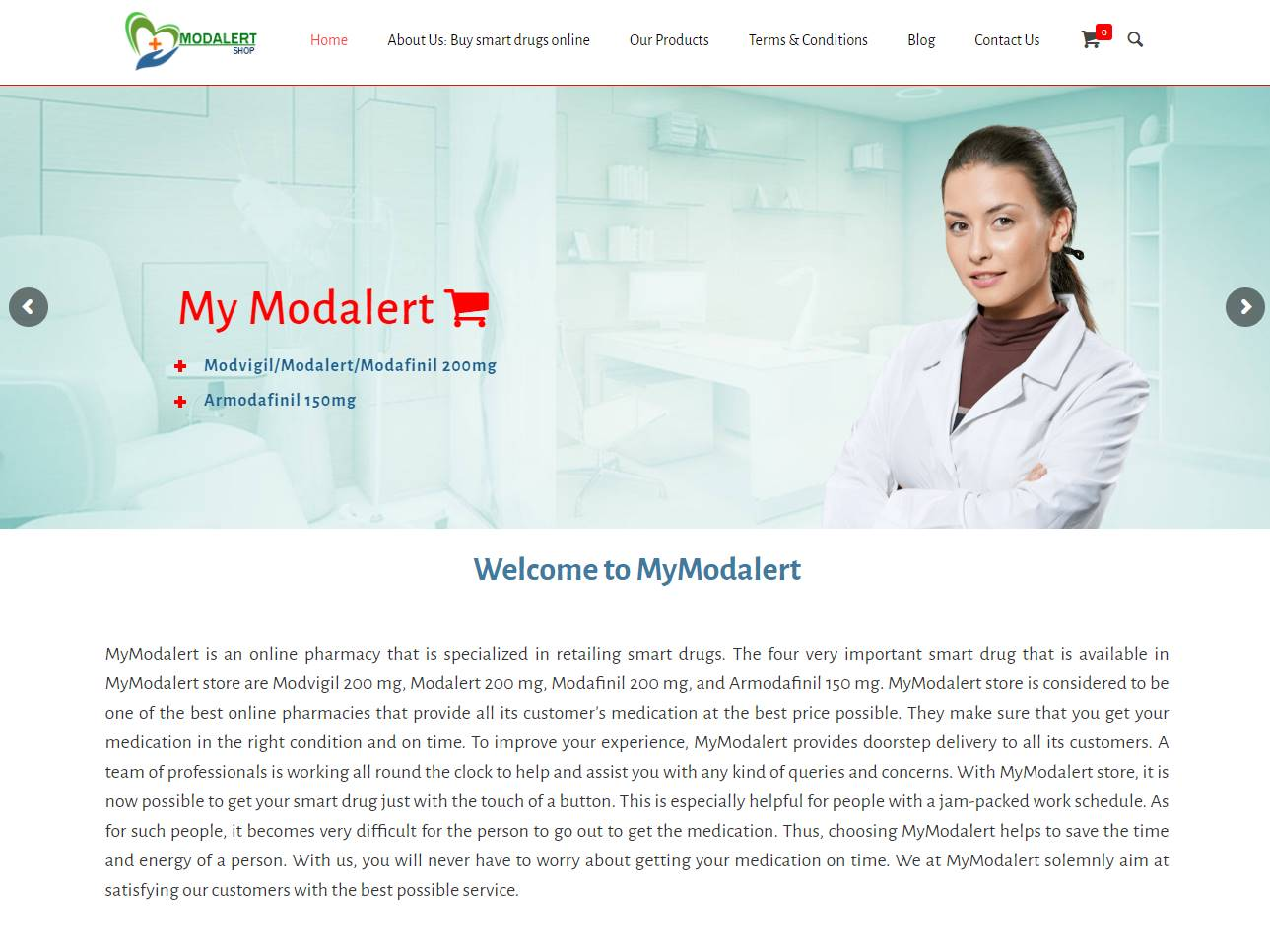 Screenshot of the Mymodalert website