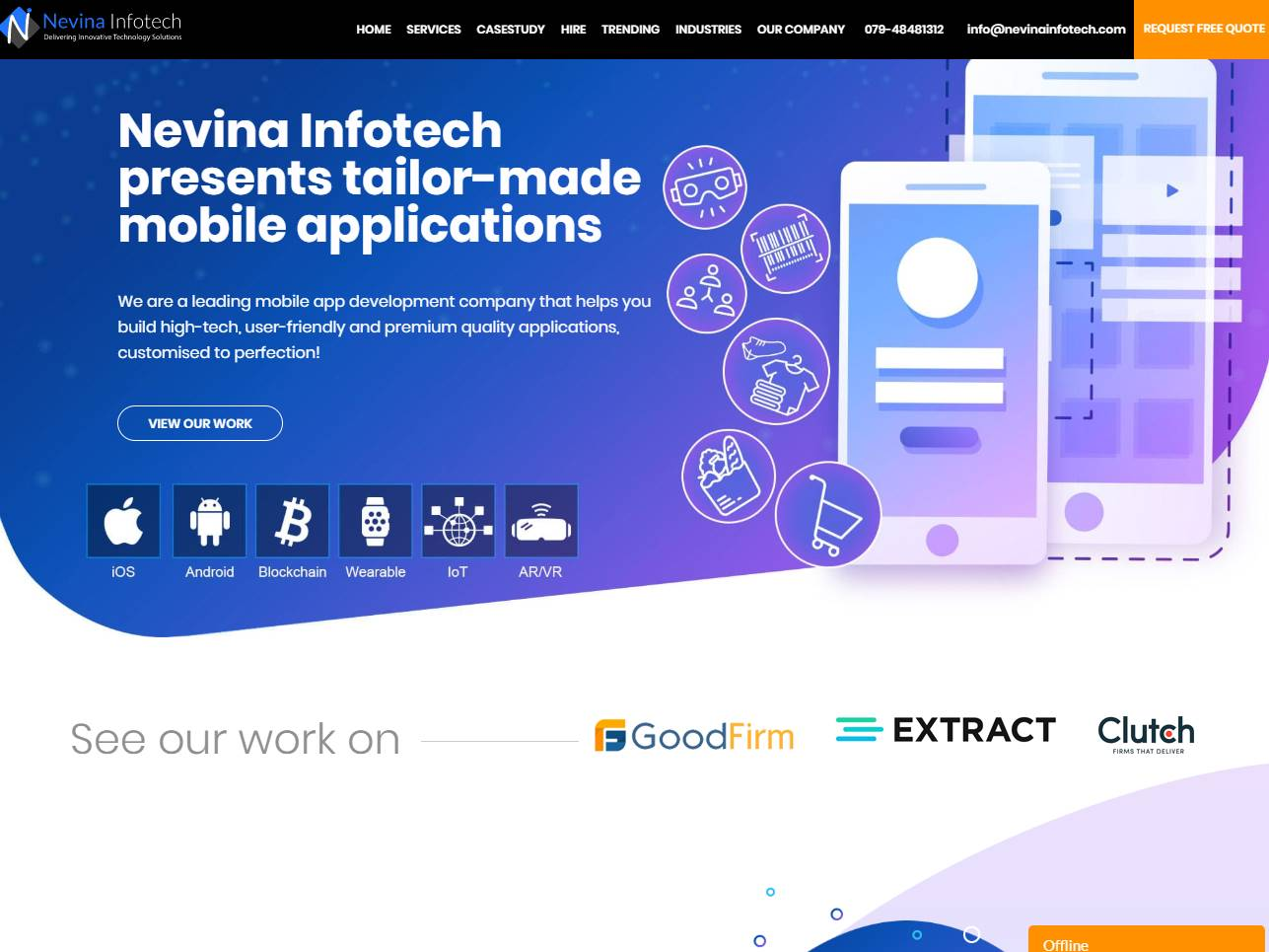 Screenshot of the Nevina Infotech website